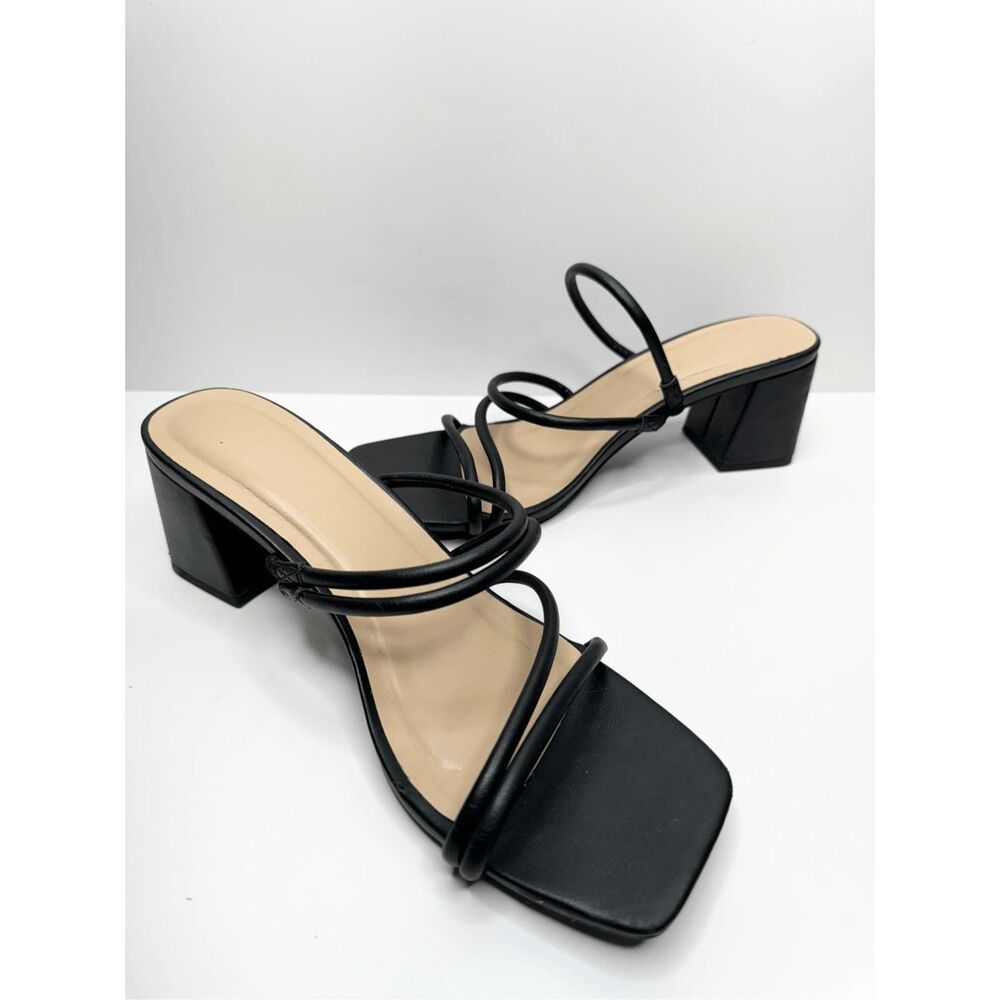A‎ new day Sandals Strappy Black Block Heel Size 9.5 Square Open Toe - Picture 5 of 8